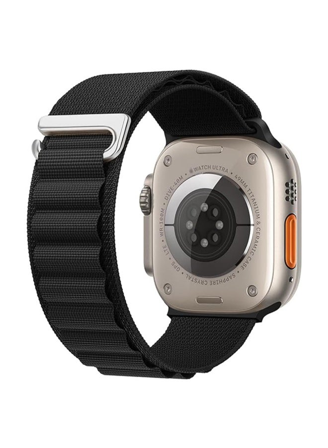 سوار من النايلون من الباين لوب متوافق مع ساعة ابل الترا 49 ملم 45 ملم 44 ملم 42 ملم، قابل للتعديل مع خطاف معدني على شكل حرف C لساعة اي ووتش الترا 2، سلسلة – مريح وقابل للتنفس للاستخدام اليومي والأنشطة الخارجية - أسود - Image 1